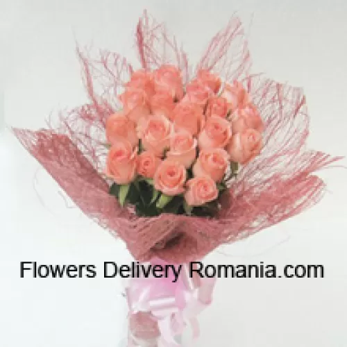 Bunch Of 21 Pink Roses With Seasonal Fillers