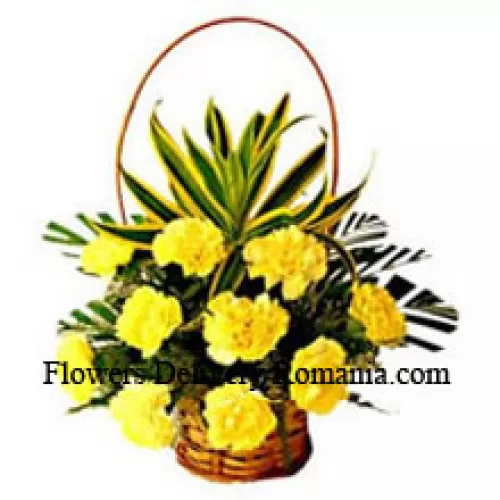 Basket Of 11 Yellow Carnations